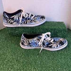 Vans Womens 8.5 Tropical Palm Leaf Print Low Top Canvas Sneakers Black Blue